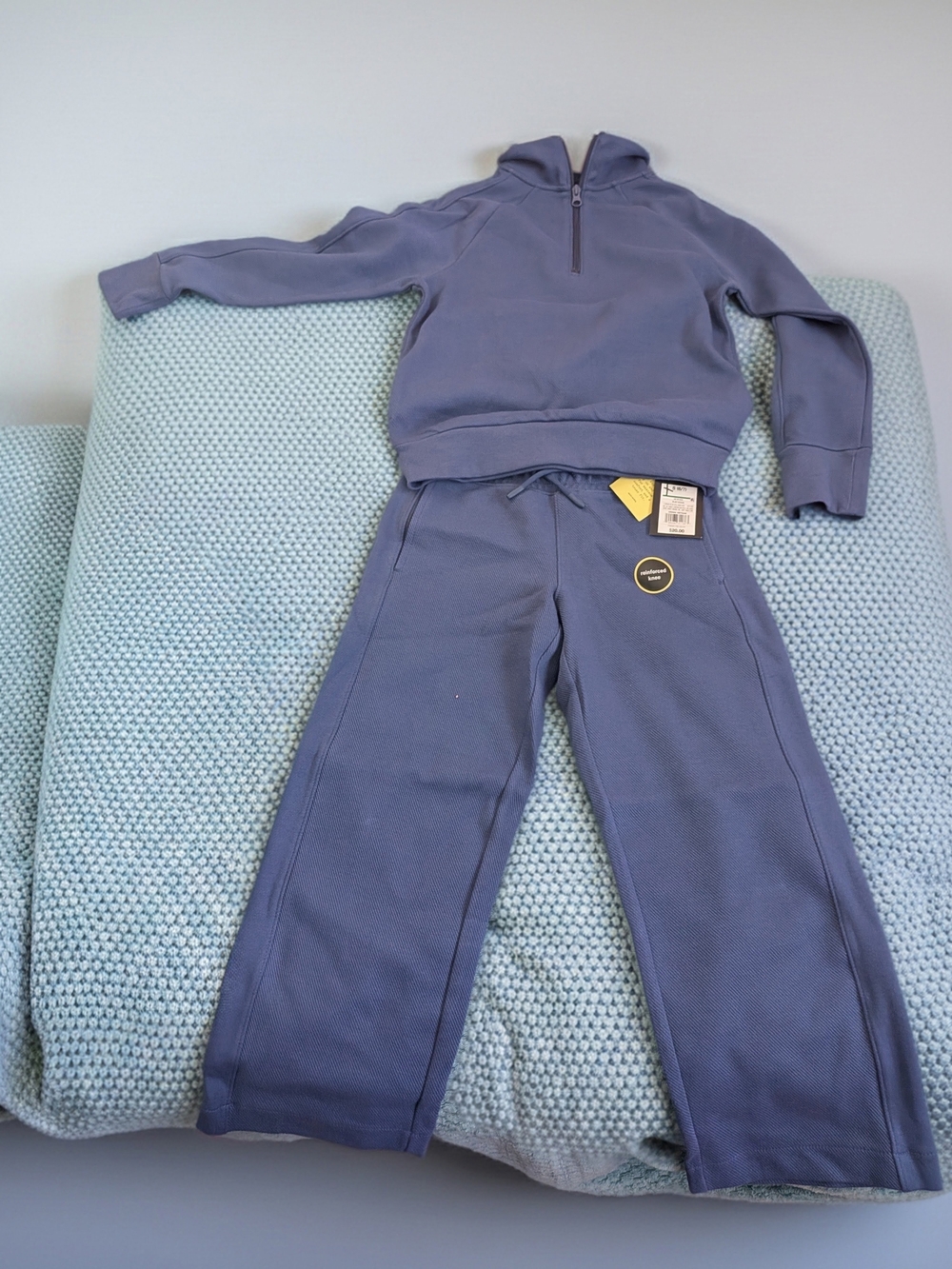 Kids Cozy Quarter-Zip Sweatshirt and Pants Set - Dusty Blue